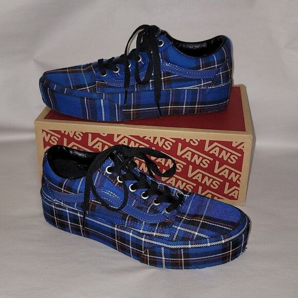 Vans Old Skool Platform Patent Plaid Blue Black Sneaker Shoes Women 5.5 Men 7 - Picture 12 of 15